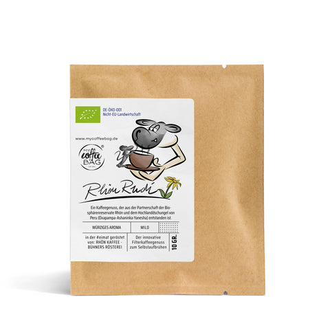 Der mild-würzige Bio-Kaffee aus dem Hochlanddschungel von Peru: Drip Coffee Bag Rhön Rudi (MyTastebox)